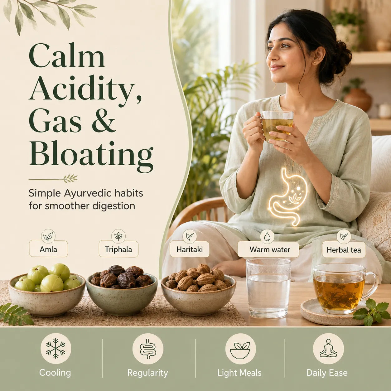 Ayurvedic Remedies for Acidity, Gas & Bloating: Daily Habits That Actually Work