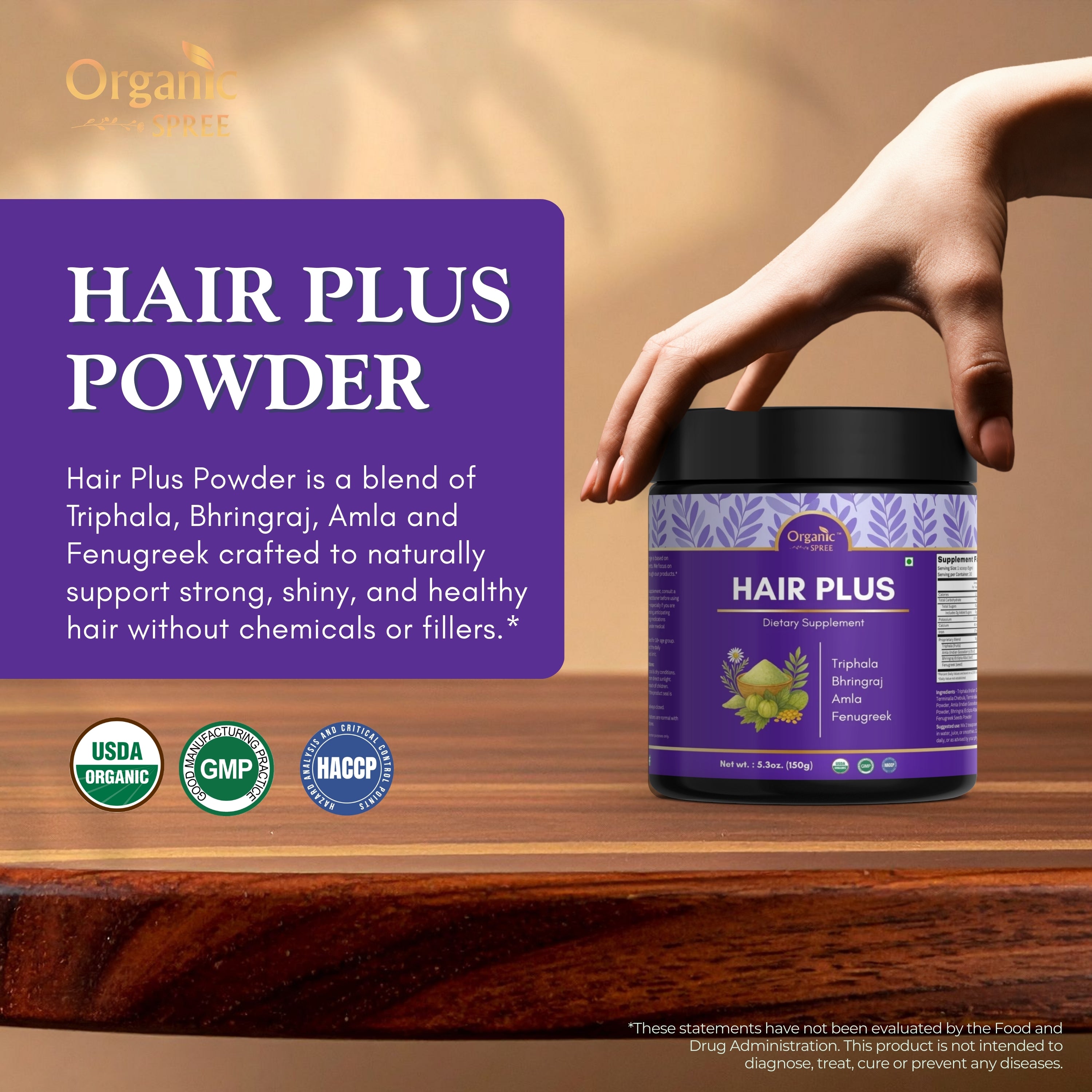 Organic Spree Hair Plus Powder – 150 gm (5.3oz) | USDA Organic Certified