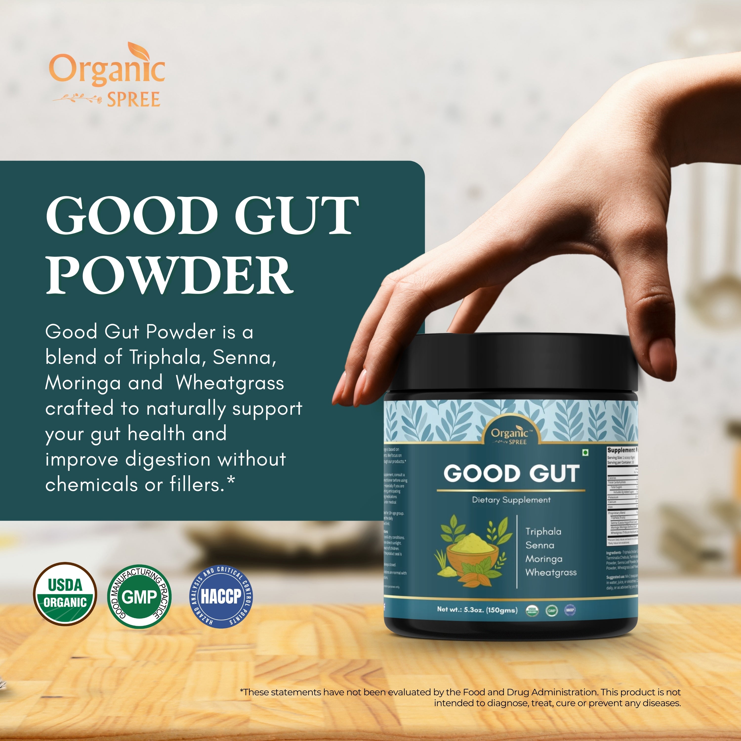 Organic Spree Good Gut Powder – 150 g (5.3oz) | USDA Organic Certified