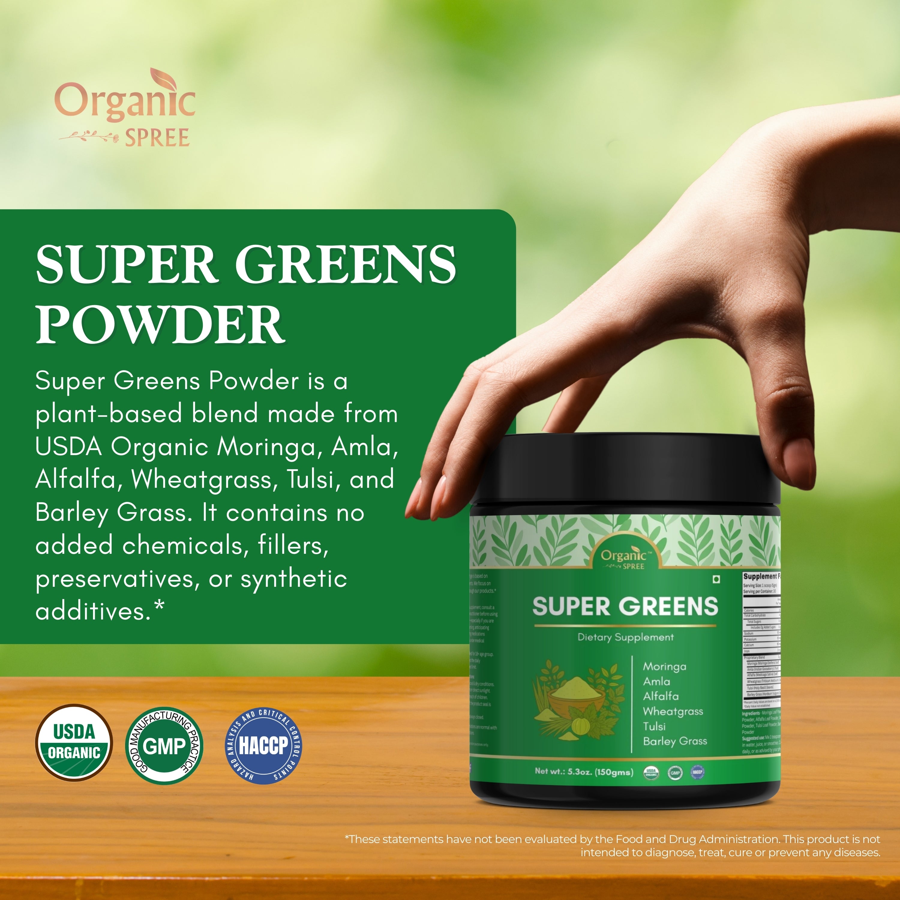Organic Spree Super Greens Powder – 150 gm (5.3oz) | USDA Organic Certified