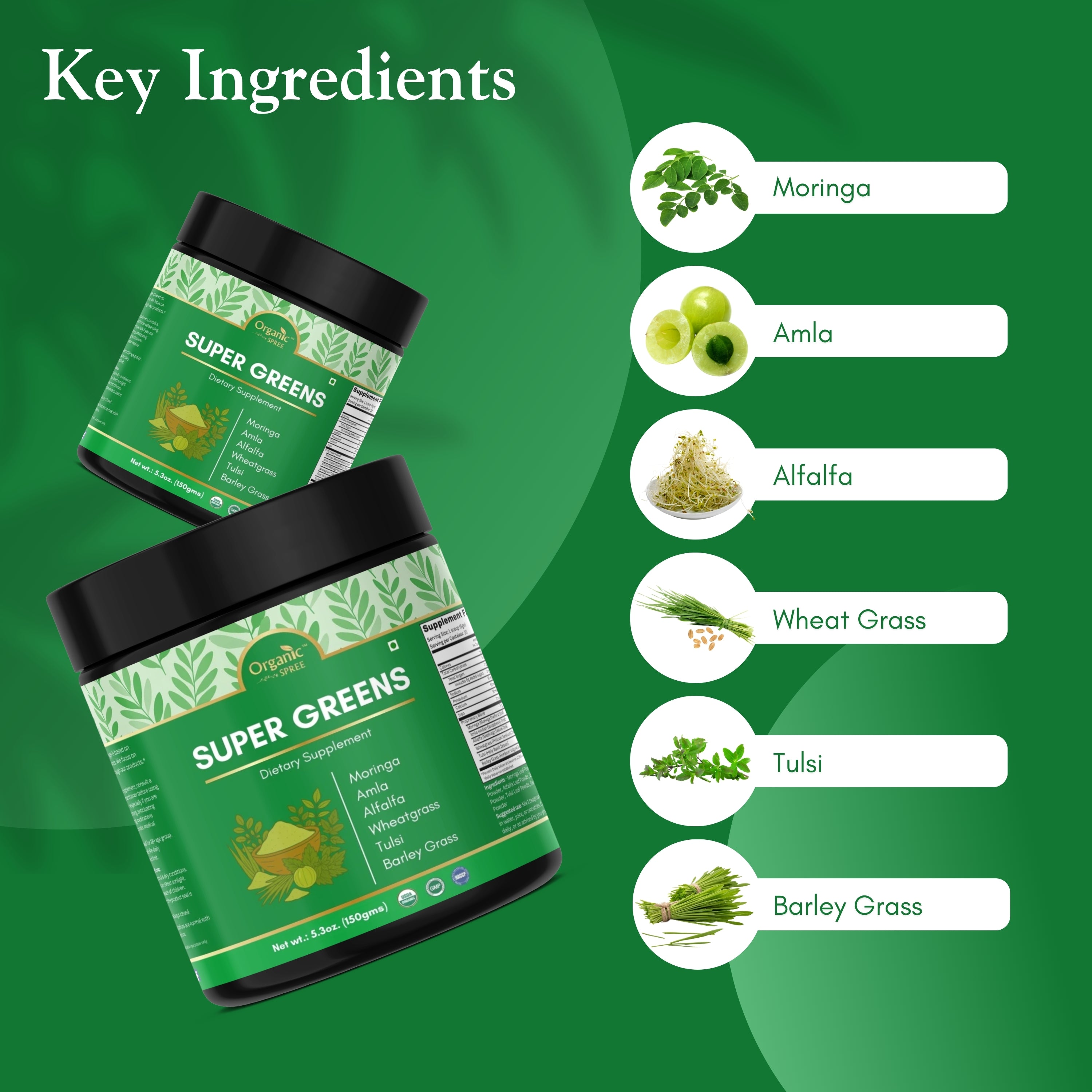 Organic Spree Super Greens Powder – 150 gm (5.3oz) | USDA Organic Certified