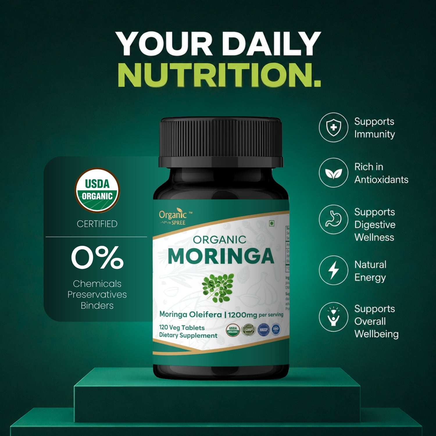 Organic Spree Moringa 120 Tablets - Organic Certified