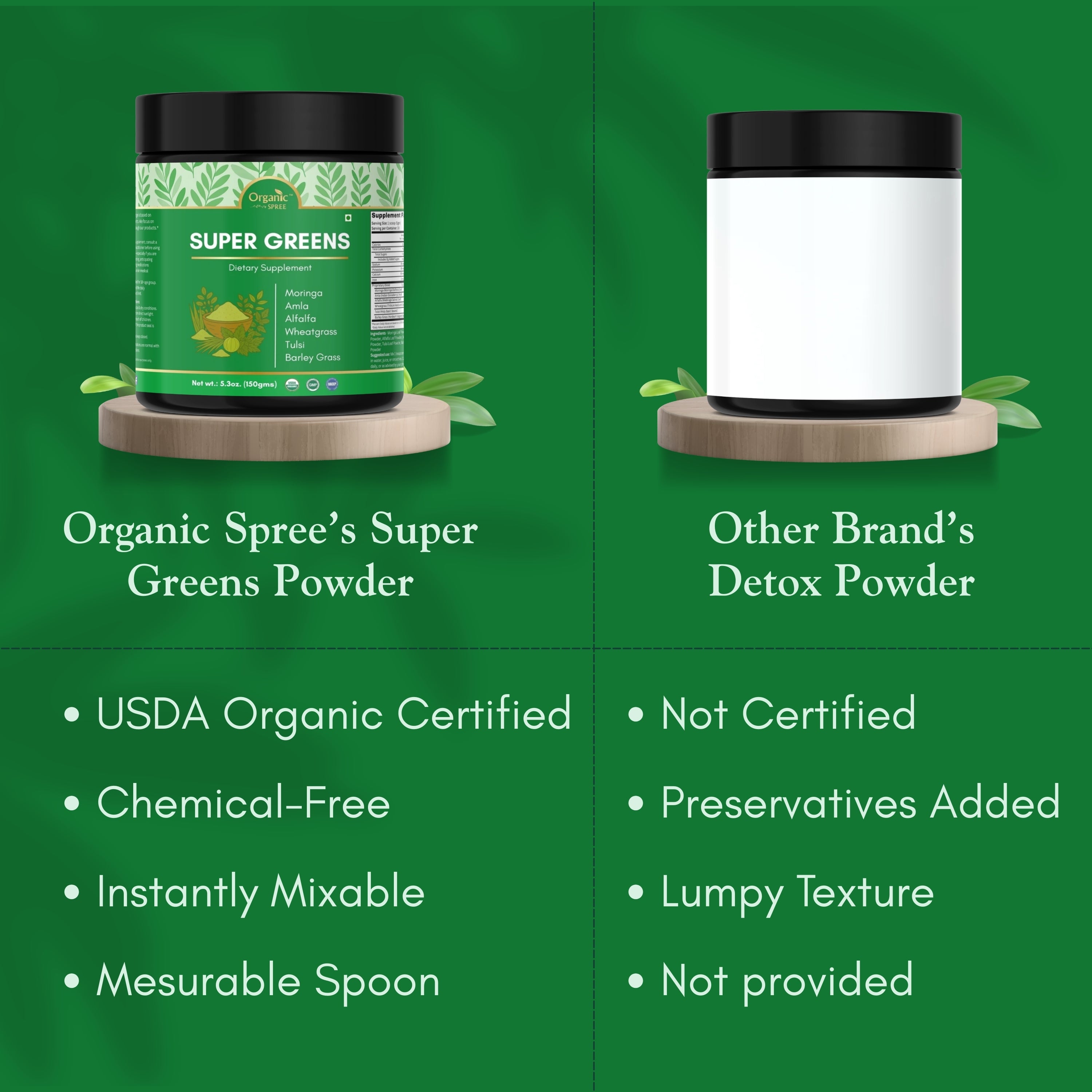 Organic Spree Super Greens Powder – 150 gm (5.3oz) | USDA Organic Certified