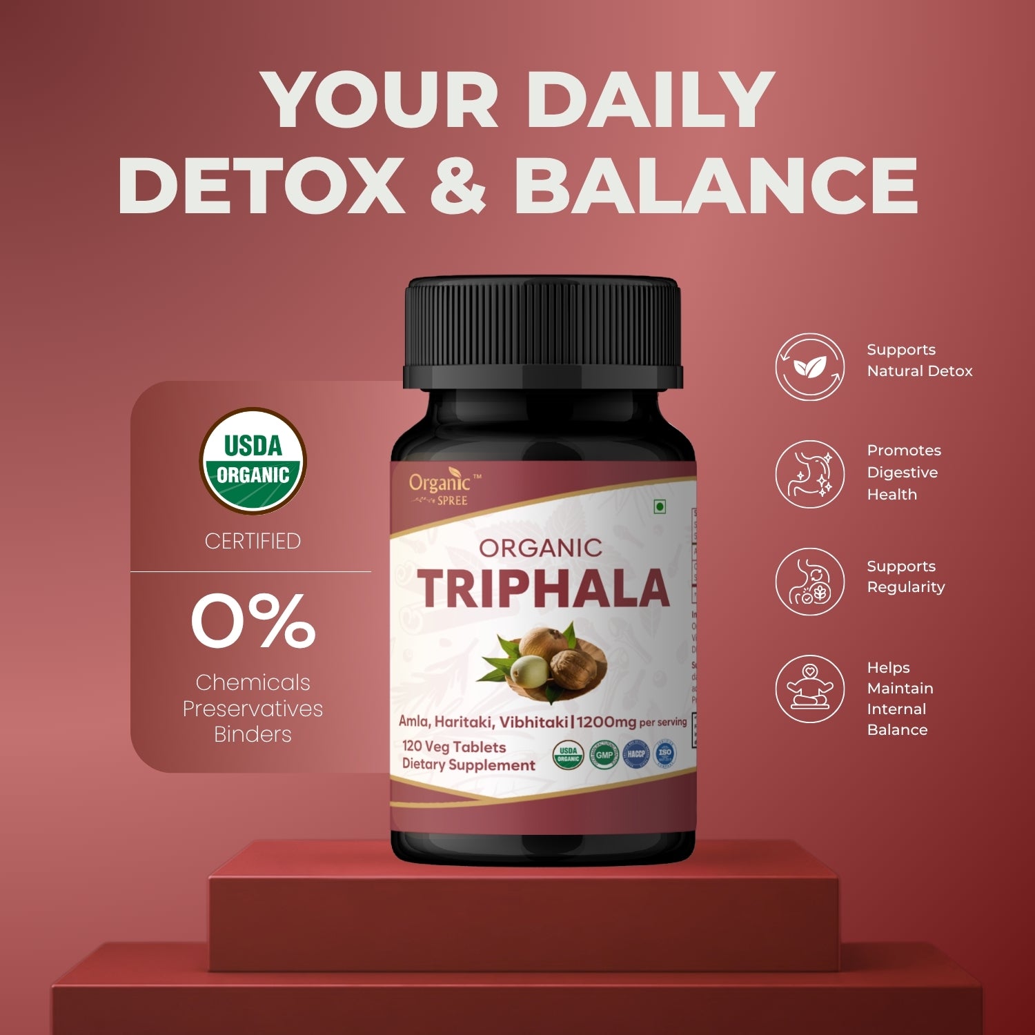 Organic Spree Triphala 120 Tablets | USDA Organic Certified