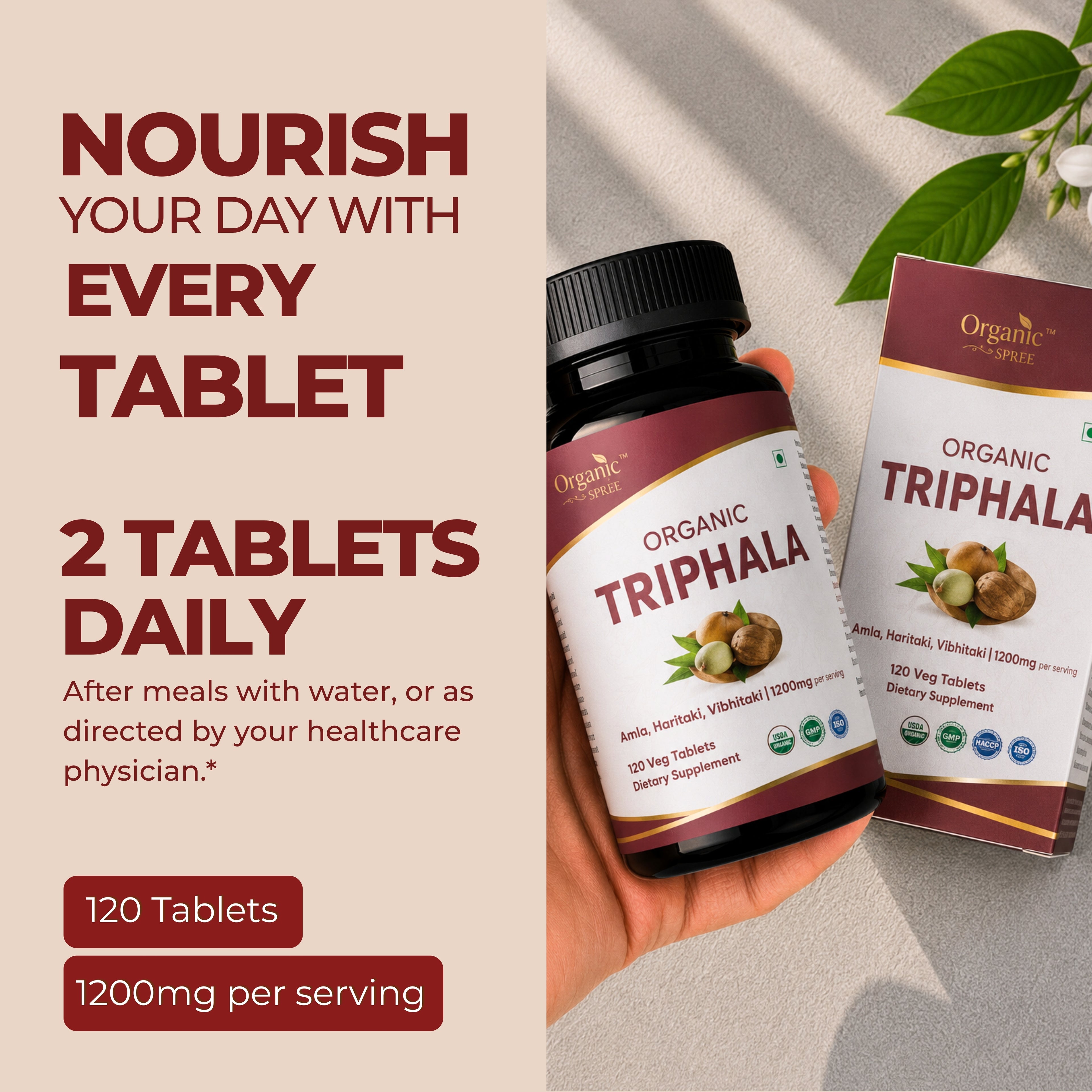 Organic Spree Triphala 120 Tablets | USDA Organic Certified