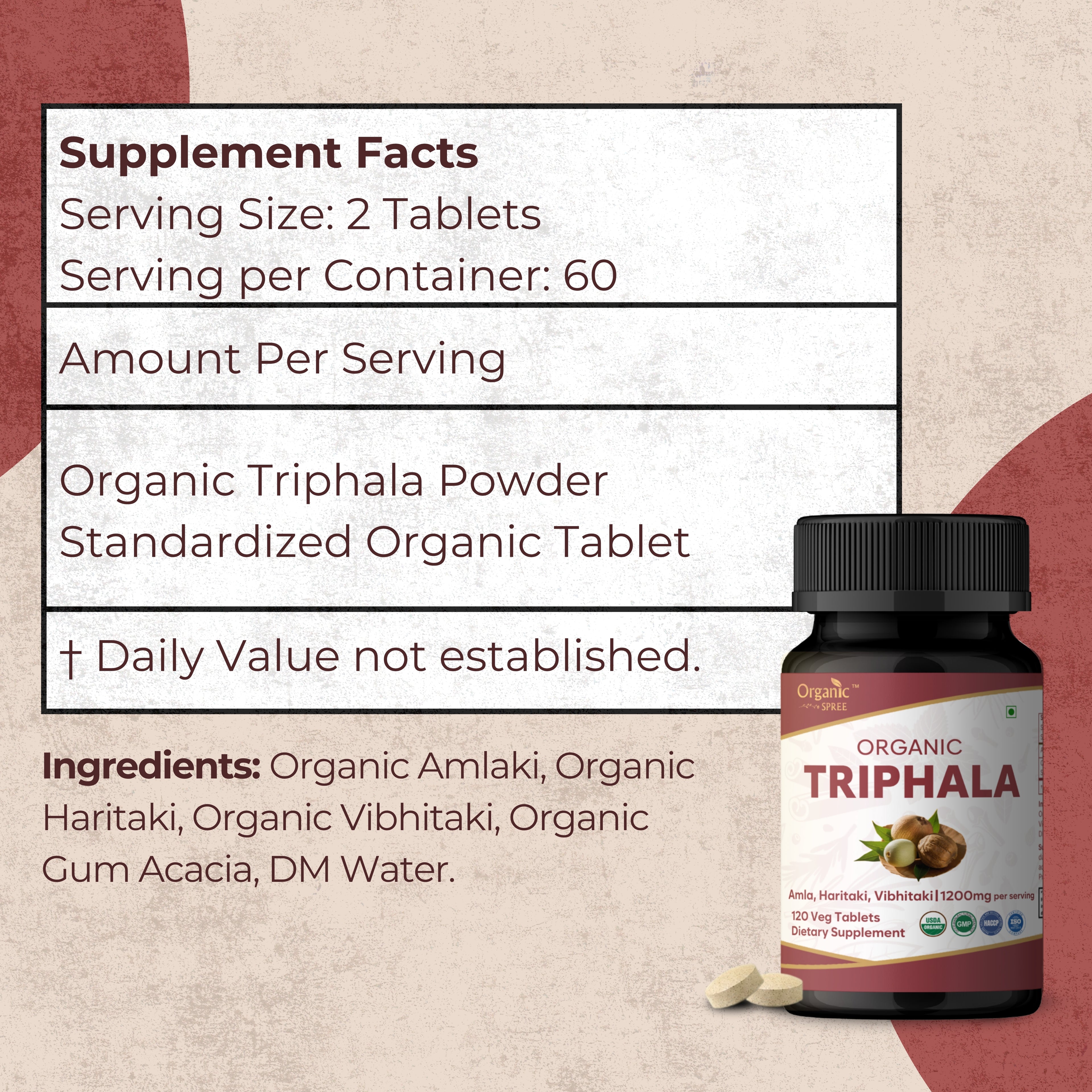 Organic Spree Triphala 120 Tablets | USDA Organic Certified