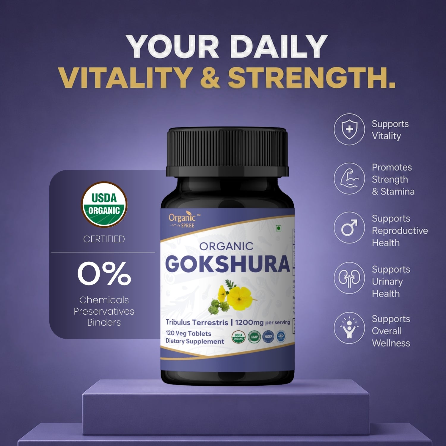 Organic Spree Gokshura 120 Tablets - Organic Certified