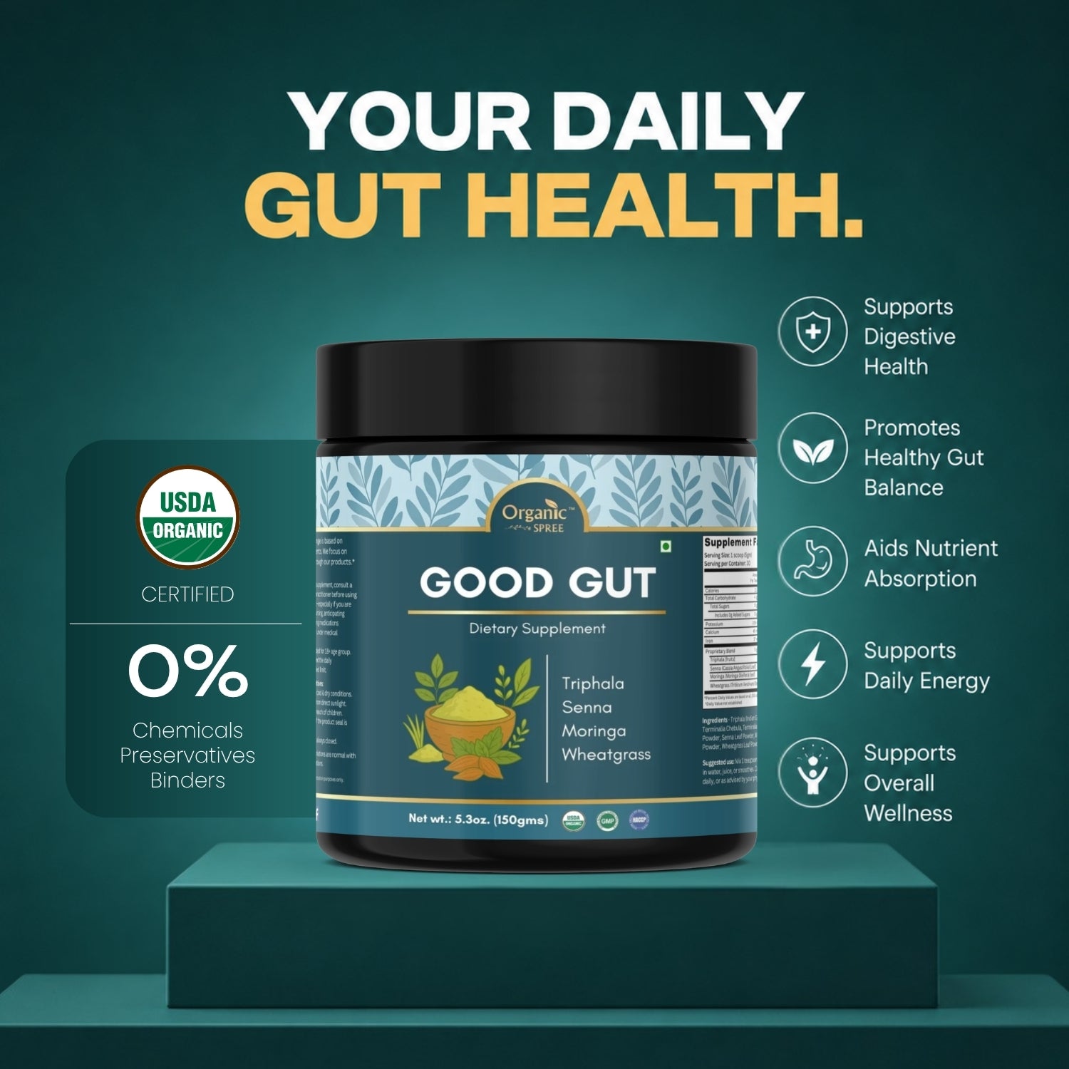 Organic Spree Good Gut Powder – 150 g (5.3oz) | USDA Organic Certified