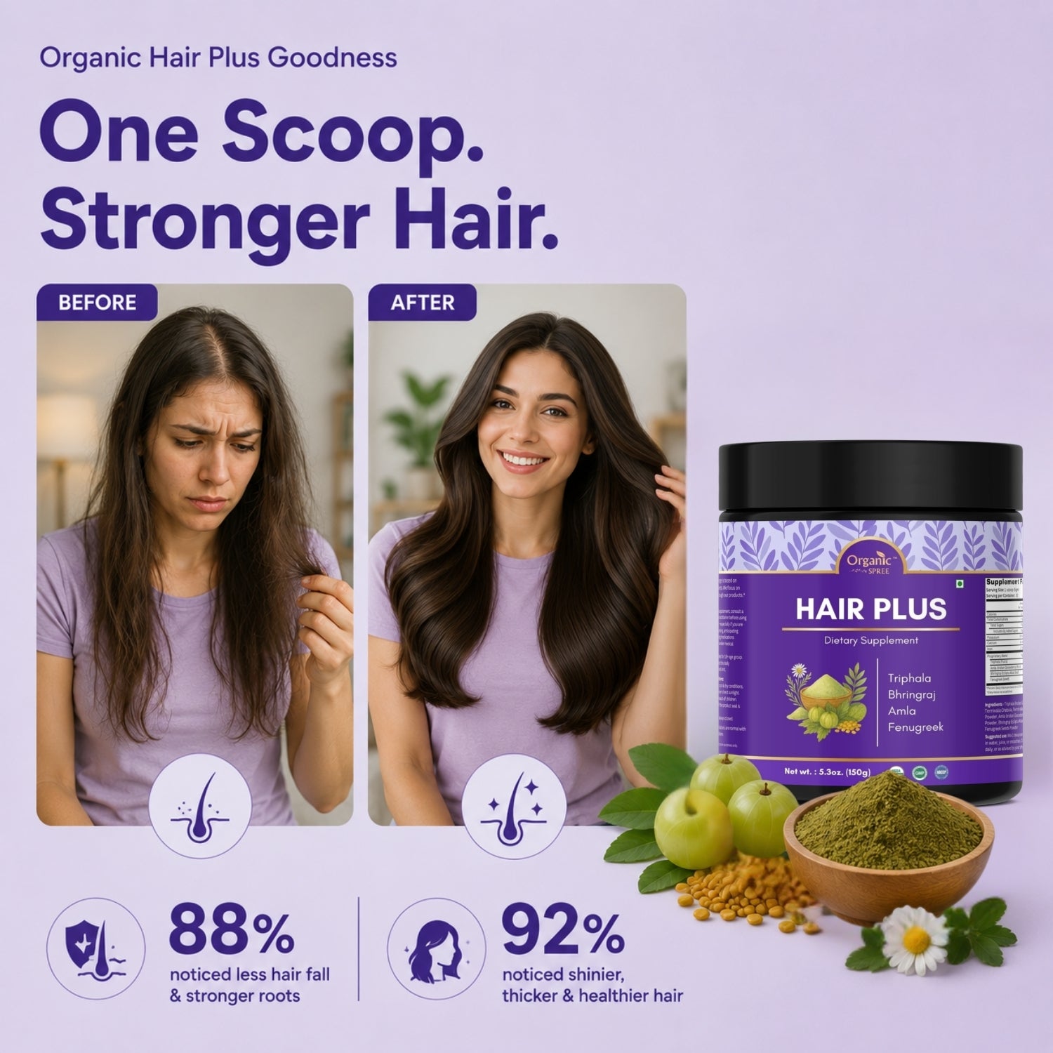 Organic Spree Hair Plus Powder – 150 gm (5.3oz) | USDA Organic Certified