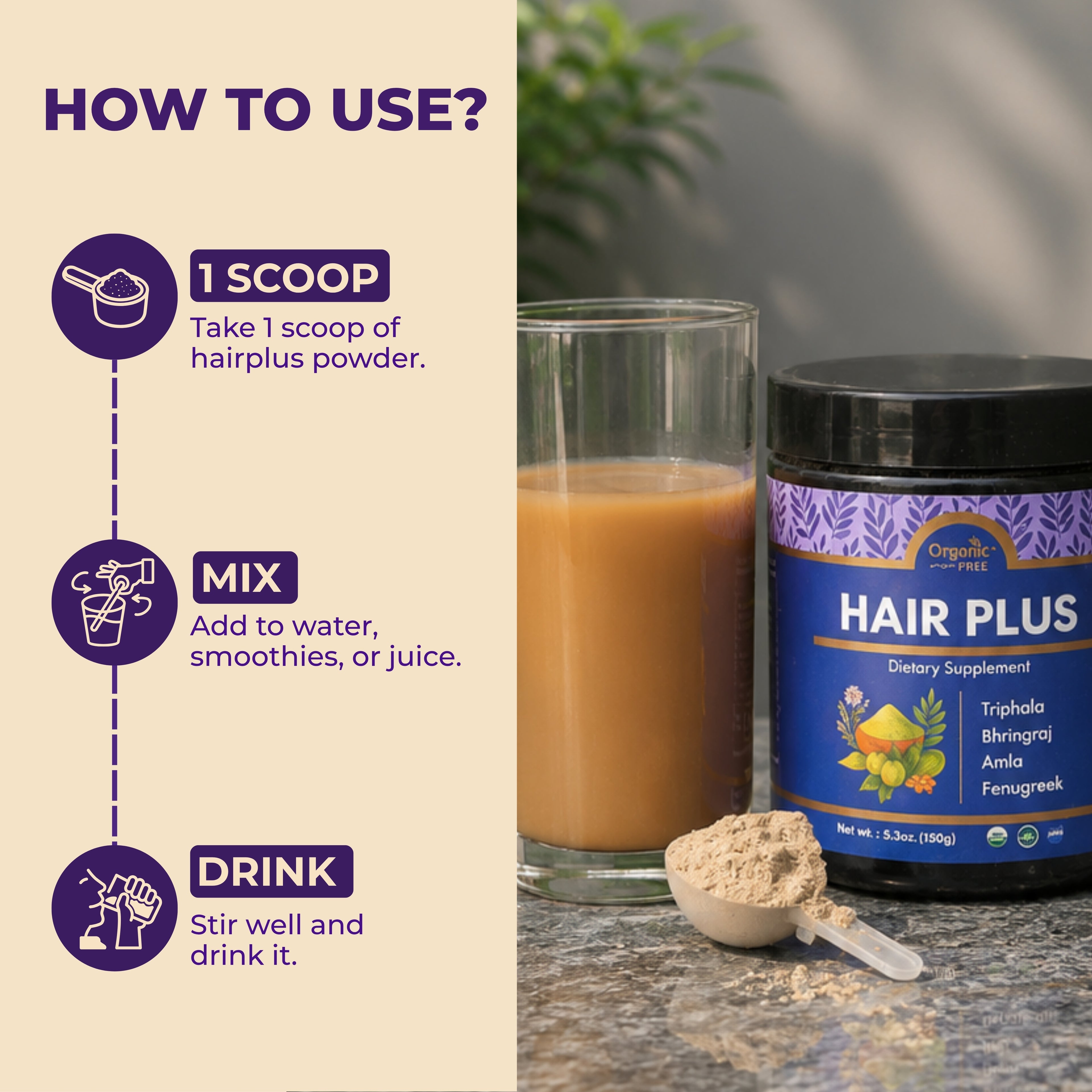 Organic Spree Hair Plus Powder – 150 gm (5.3oz) | USDA Organic Certified