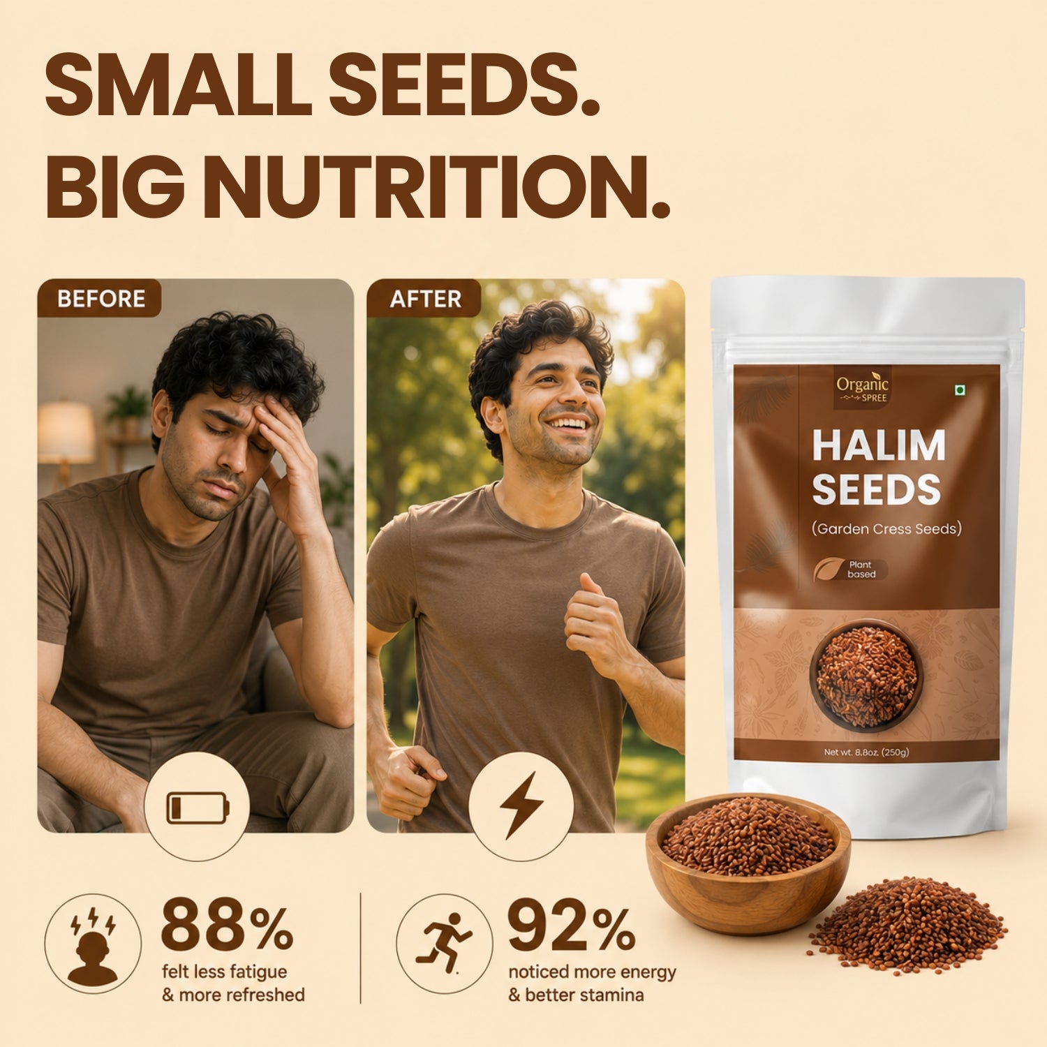 Organic Spree Halim Seeds 300gm (10.6oz) - Garden Cress Seeds
