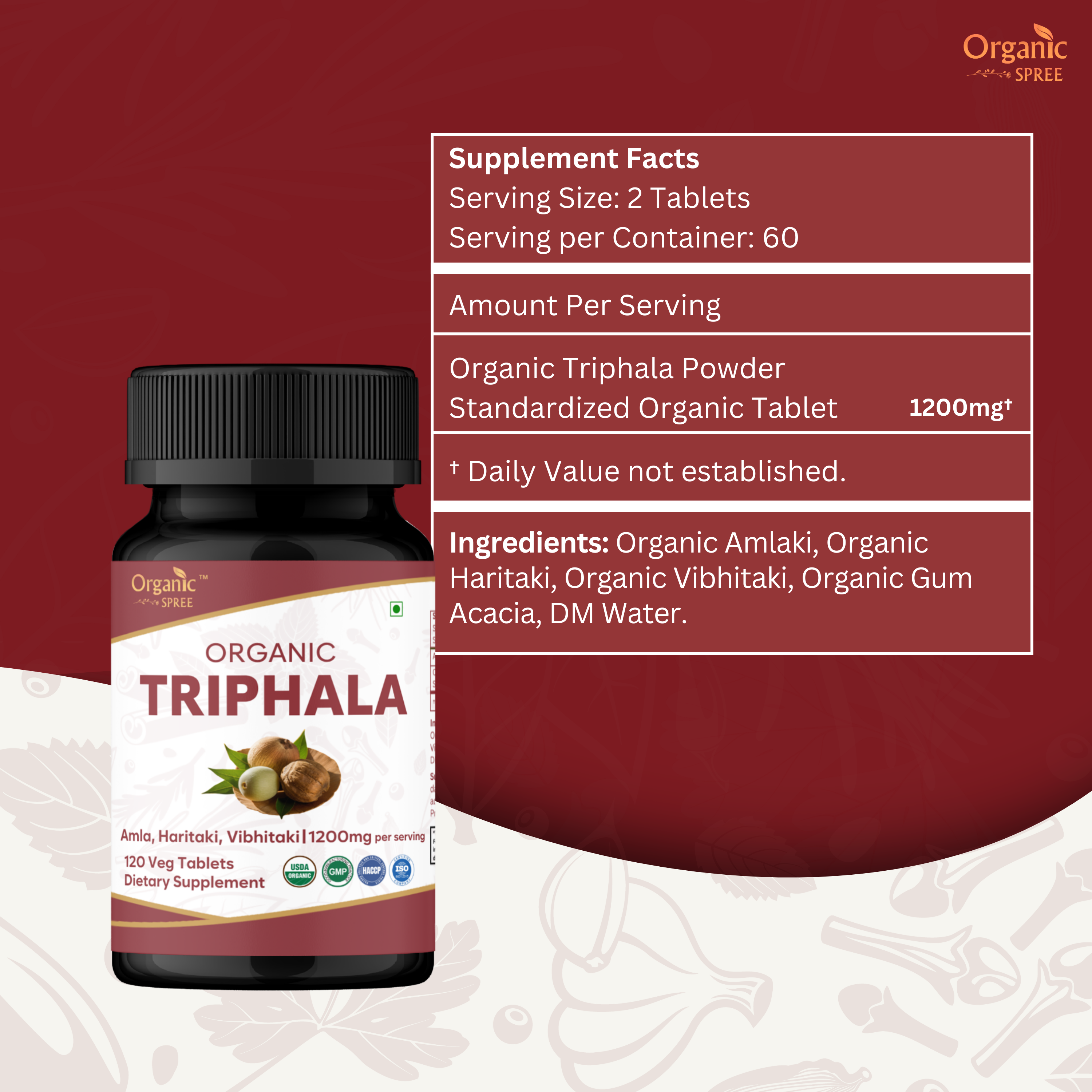 Organic Spree Triphala 120 Tablets | USDA Organic Certified