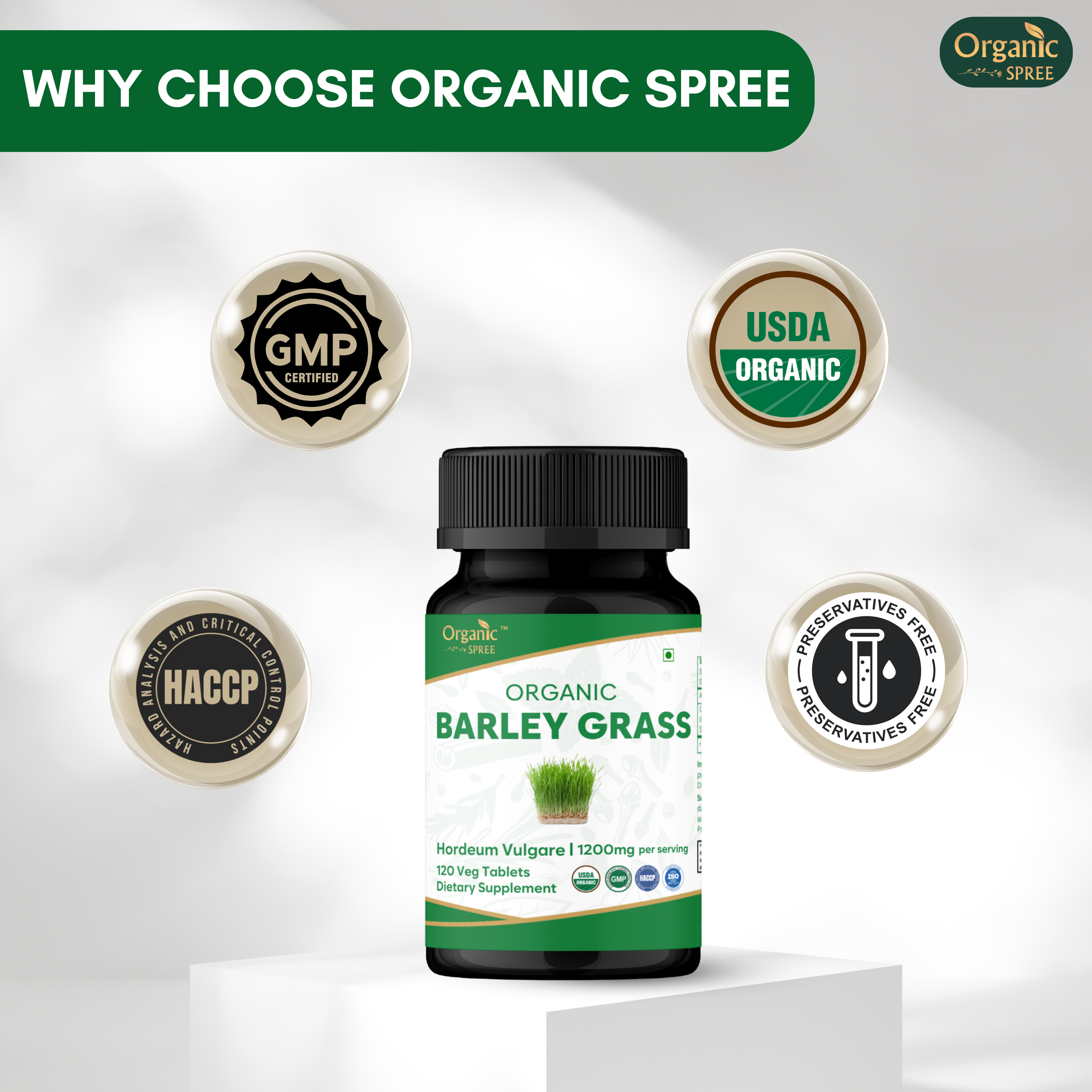 Organic Spree Barley Grass 120 Tablets - Organic Certified