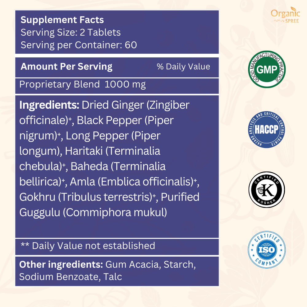 Organic Spree Gokshuradi Guggulu 120 Tablets - GMP Certified