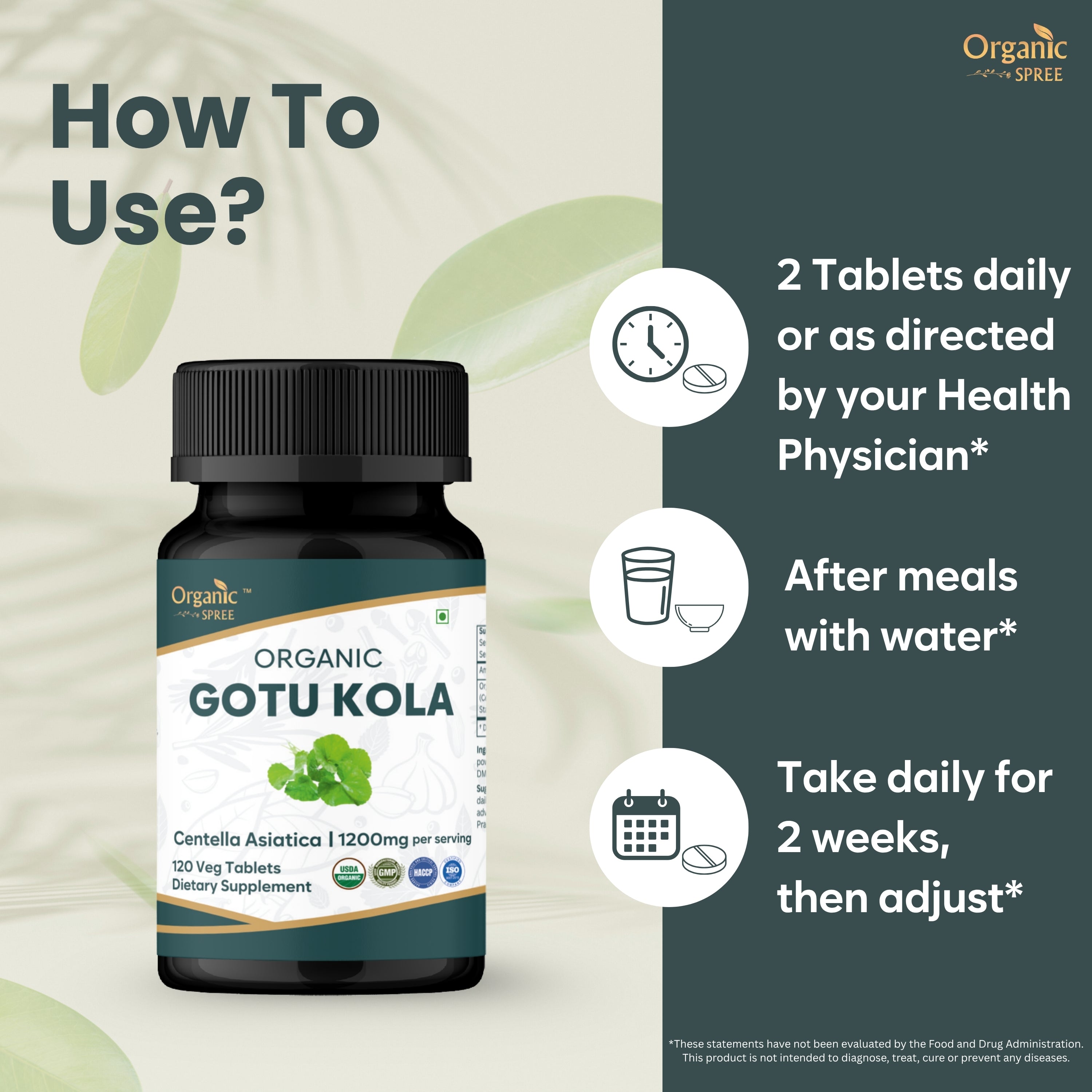 Organic Spree Gotu Kola 120 Tablets - Organic Certified