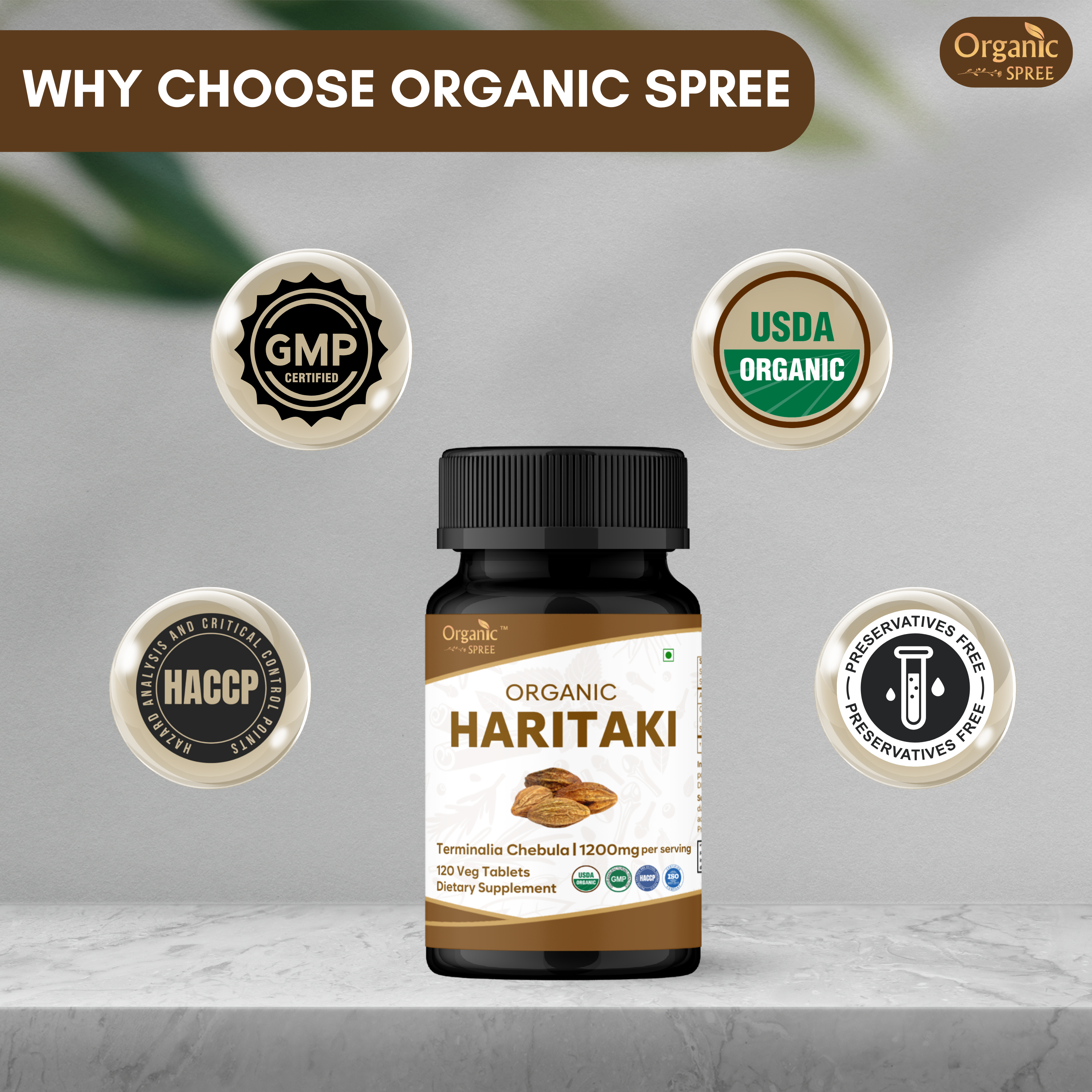 Organic Spree Haritaki 120 Tablets - Organic Certified