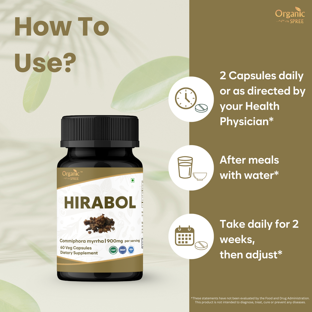 Organic Spree Hirabol 60 Capsules | Commiphora myrrha - GMP Certified