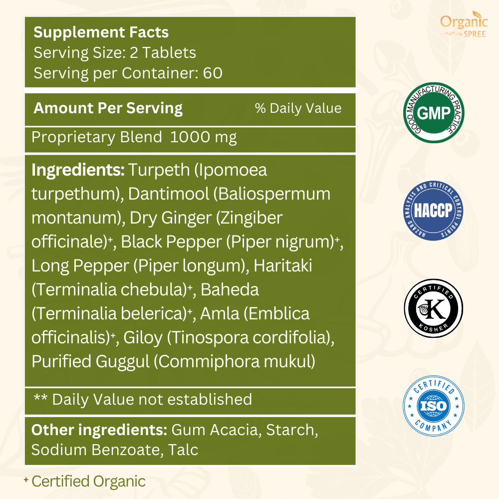 Organic Spree Kaishor Guggulu 120 Tablets - GMP certified