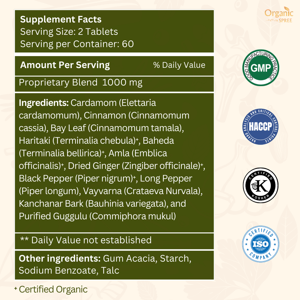 Organic Spree Kanchnar Guggulu 120 Tablets - GMP Certified