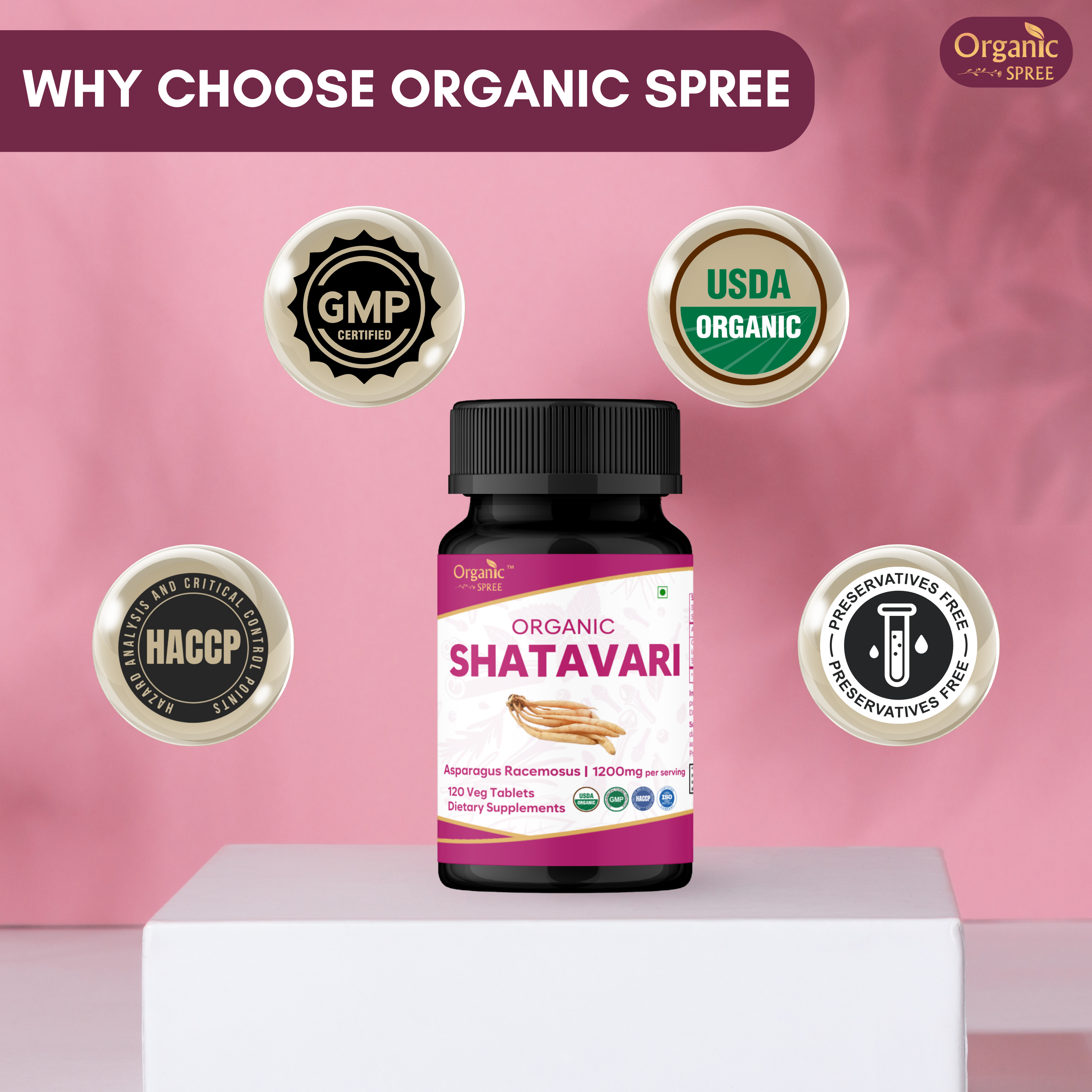 Organic Spree Shatavari 120 Tablets - Organic Certified