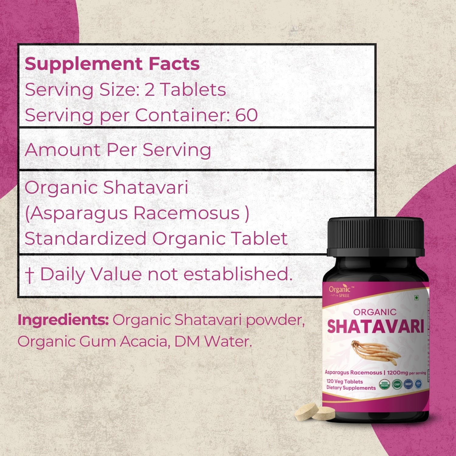 Organic Spree Shatavari 120 Tablets - Organic Certified