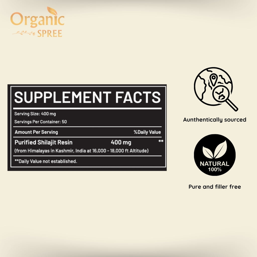 Organic Spree Shilajit Resin 20gm (0.70oz) 85+ Trace Minerals, More Than 75% Fulvic Acid