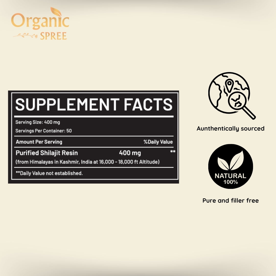 Organic Spree Shilajit Resin 20gm (0.70oz) 85+ Trace Minerals, More Than 75% Fulvic Acid