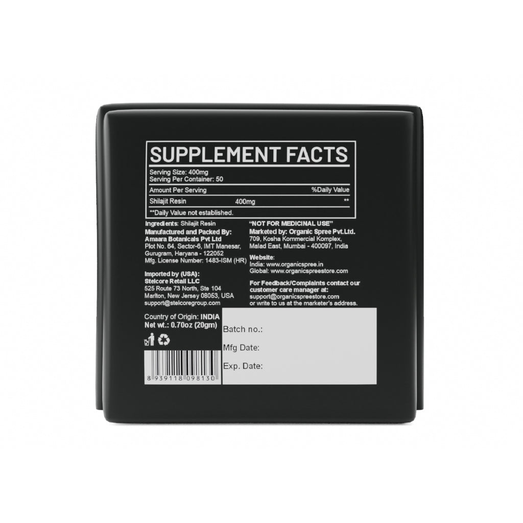 Organic Spree Shilajit Resin 20gm (0.70oz) 85+ Trace Minerals, More Than 75% Fulvic Acid