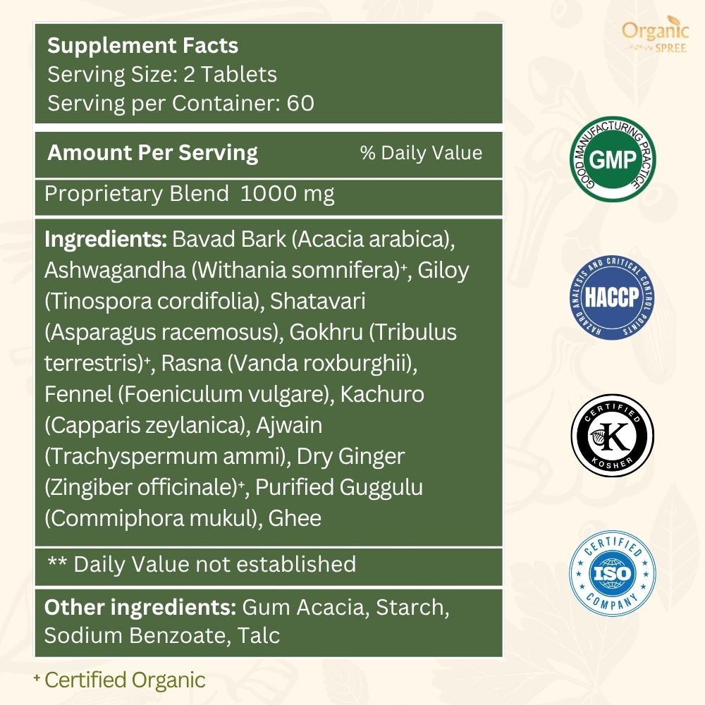 Organic Spree Trayodashang Guggulu 120 Tablets - Supports Joint and Muscle Health* - Ayurvedic Formulation - Certified and Vegetarian (1)