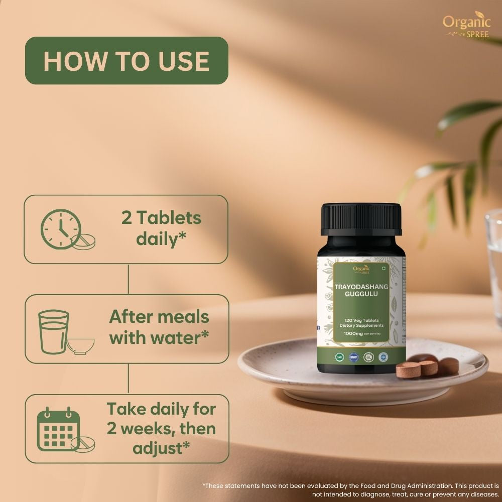 Organic Spree Trayodashang Guggulu 120 Tablets - Supports Joint and Muscle Health* - Ayurvedic Formulation - Certified and Vegetarian (1)