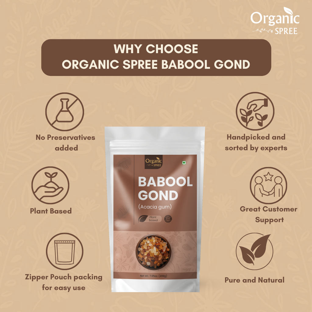 Organic Spree BABOOL GOND 200 grams (7.05oz) | Acacia gum - GMP Certified