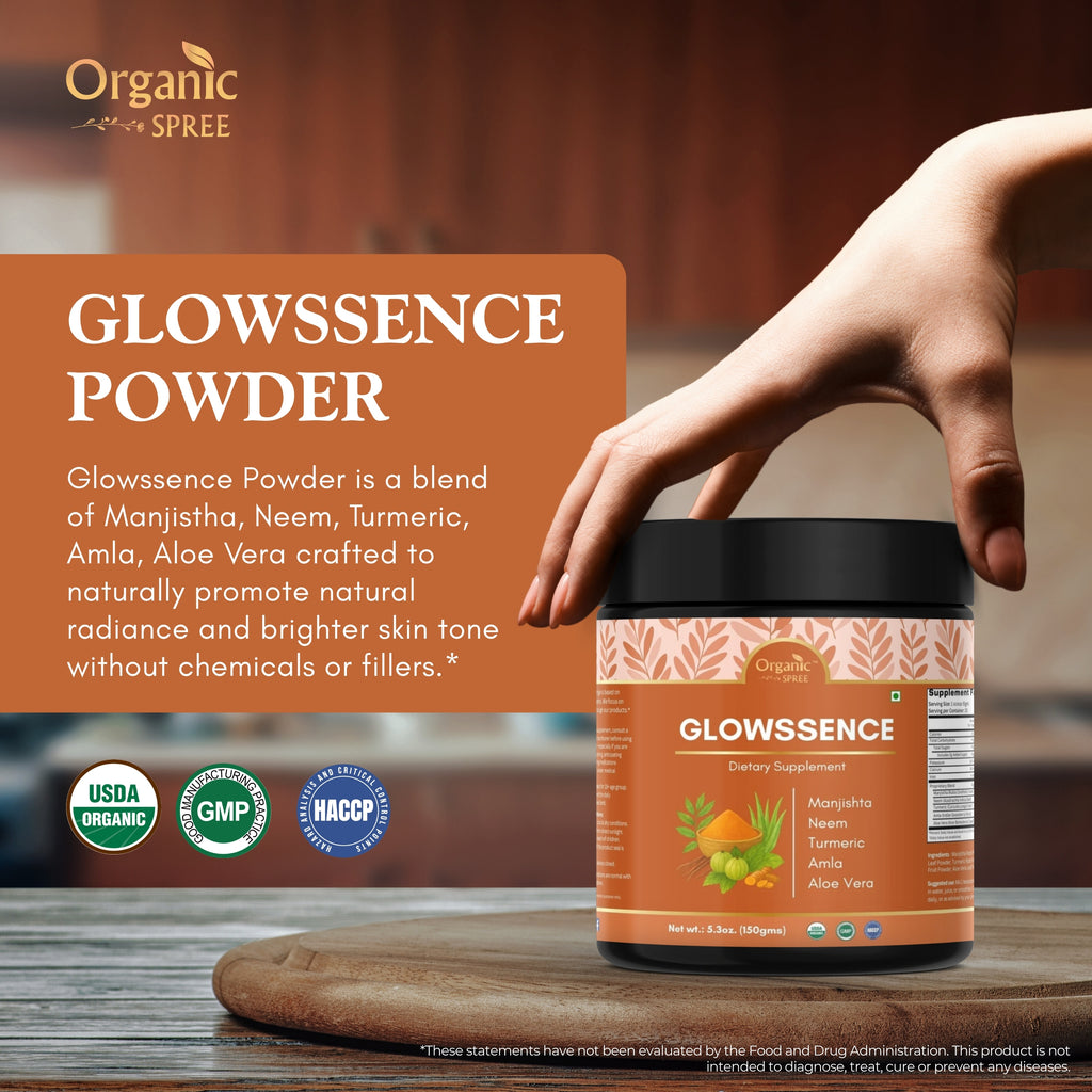 Glowssence Powder 150g jar – USDA Organic certified herbal supplement for radiant skin