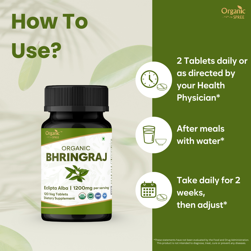 How to take Bhringraj tablets – 2 tablets daily after meals for natural hair growth support
