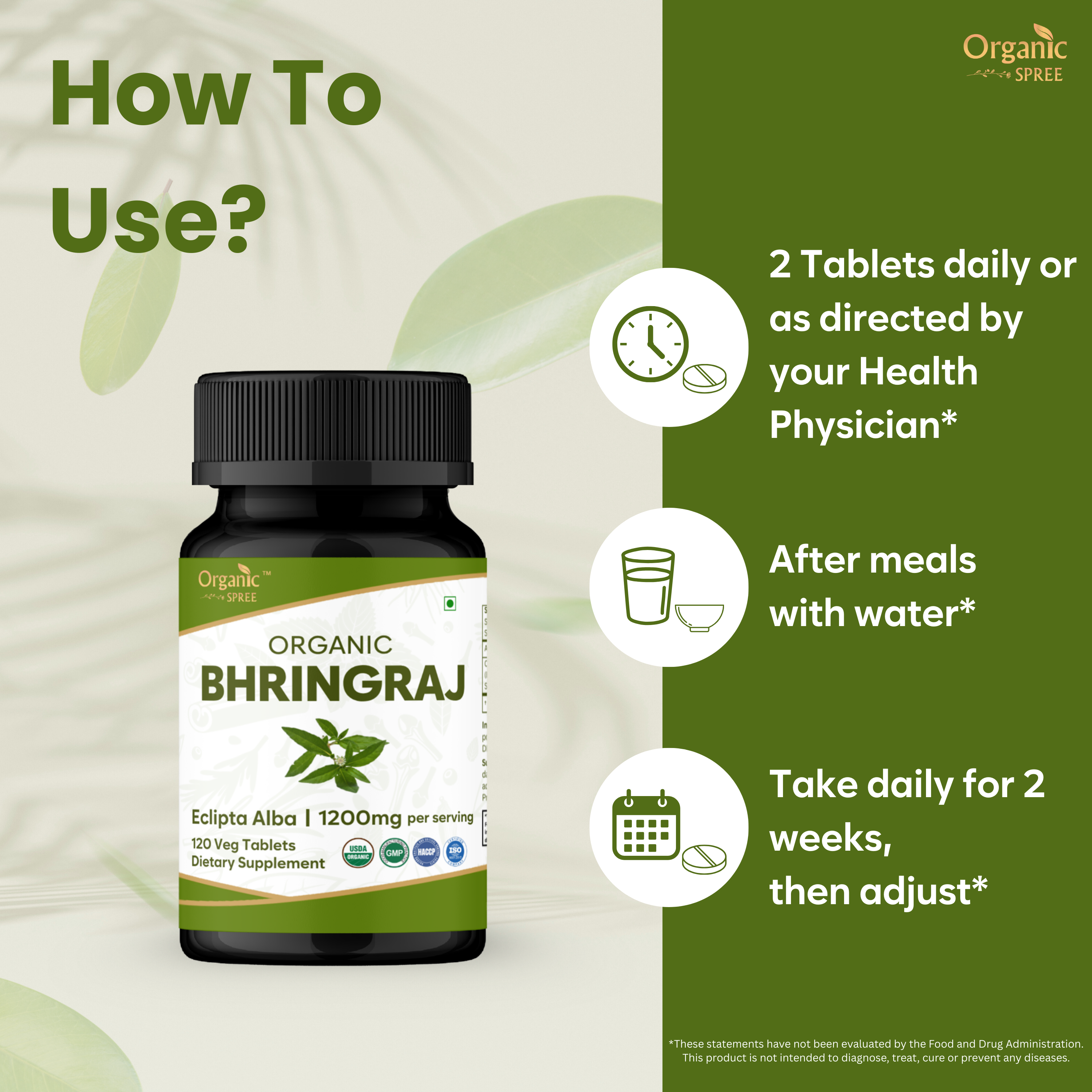 How to take Bhringraj tablets – 2 tablets daily after meals for natural hair growth support
