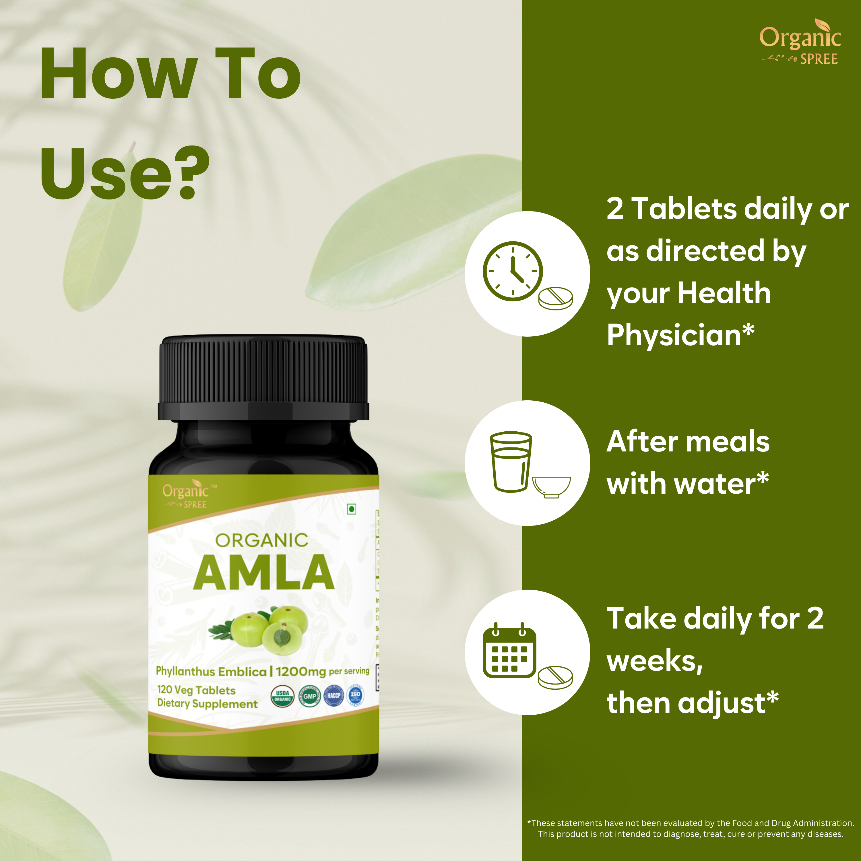 How to use Amla tablets – take 2 daily with water to support immunity and natural gut health
