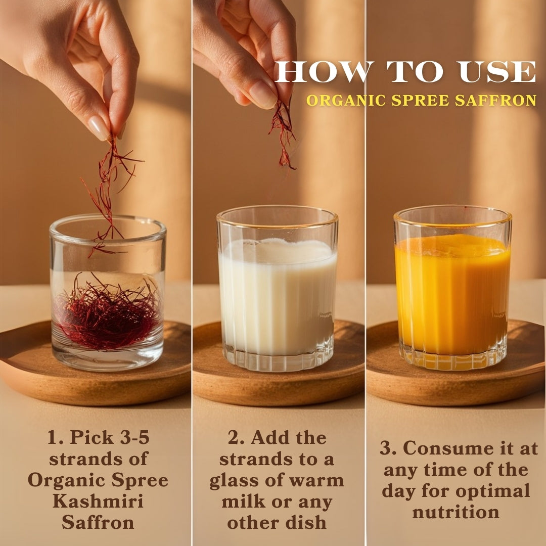 How to use Kashmiri Saffron – soak 3–5 strands in warm milk for mood, skin and culinary benefits
