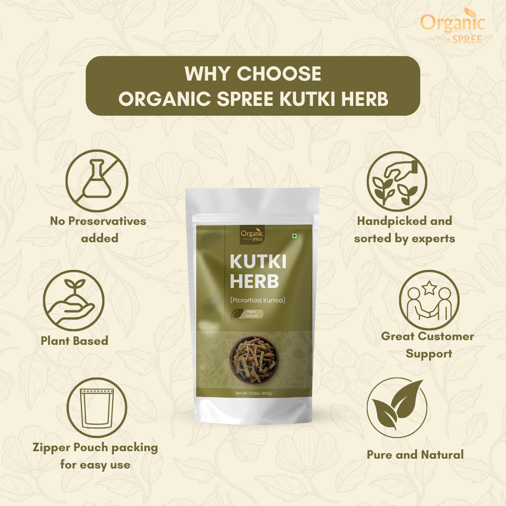 Organic Spree Kutki Herb 100gm (3.52oz) - Picrorhiza Kurroa