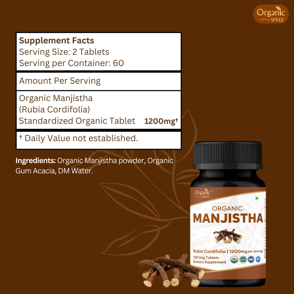 Key ingredient: 100% organic Manjistha (Rubia cordifolia) root extract for skin and blood health
